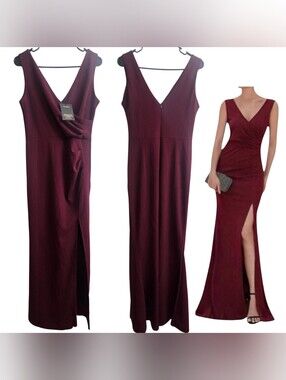 Sleeveless V-Neck Burgundy Maxi Dress with Front Slit